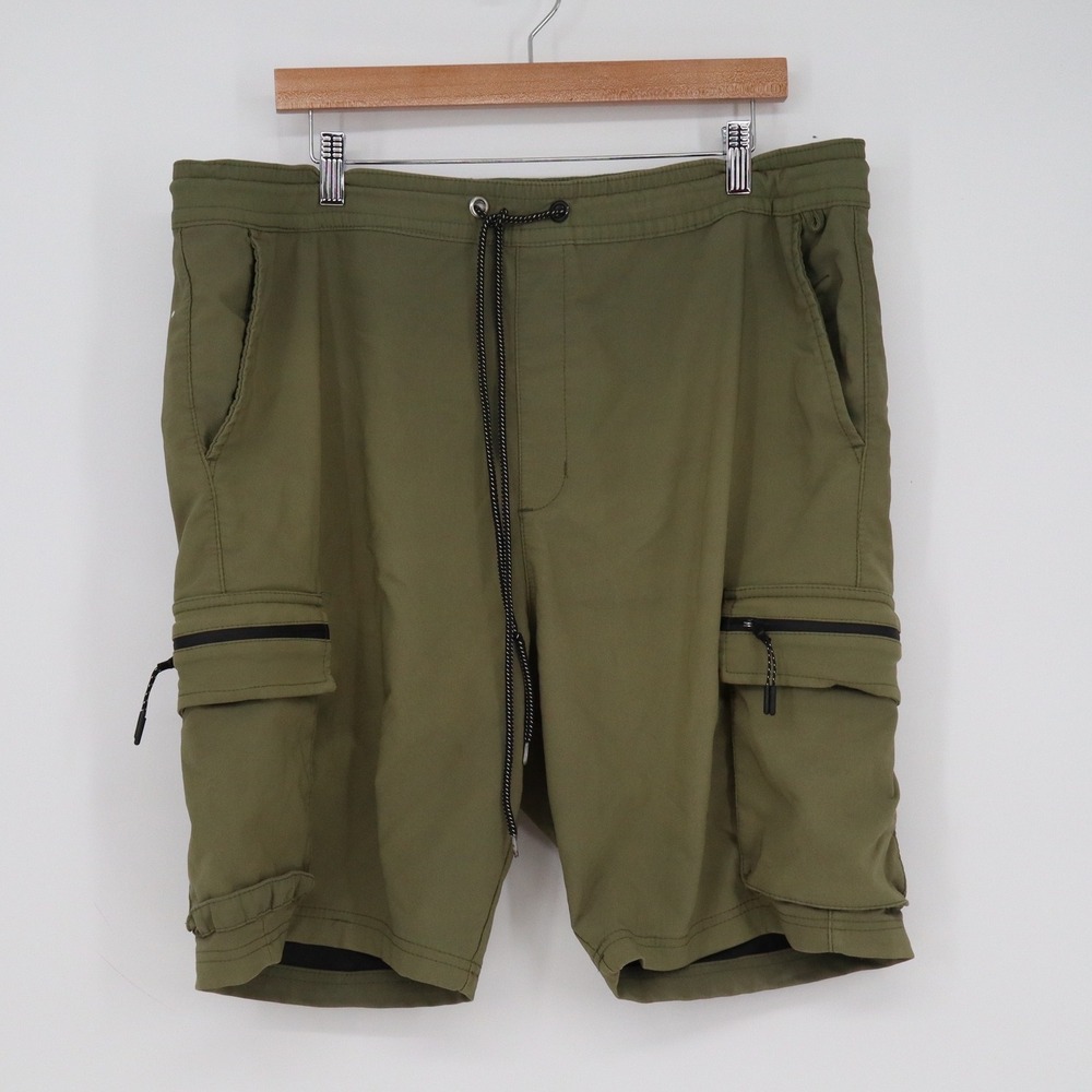 Steve's Jeans Mens 2XL Olive Green Cargo Shorts Elastic Waist Stretch Utility
